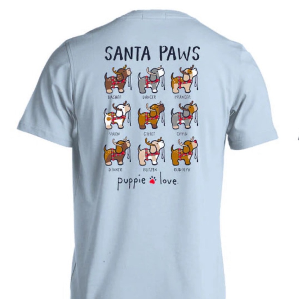 Santa Paws Light Blue Puppie love Christmas T-Shirt